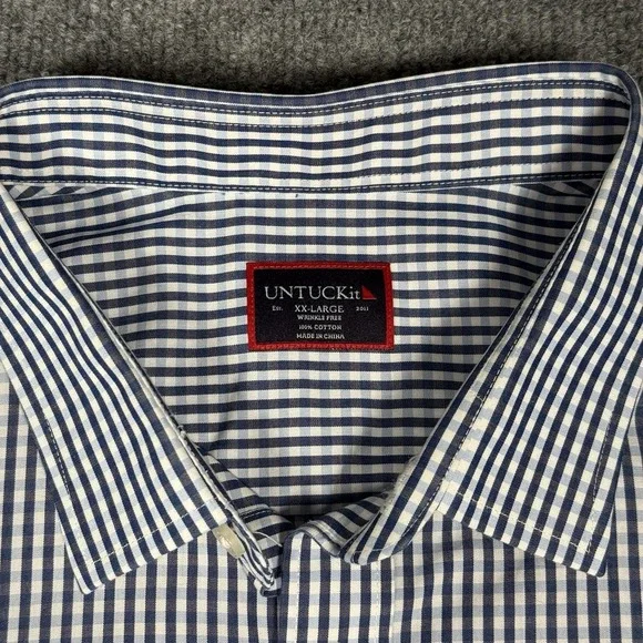 Untuckit Men Size 2XL Cappellano Shirt Short Sleeve Blue Gingham Check - Picture 3 of 8